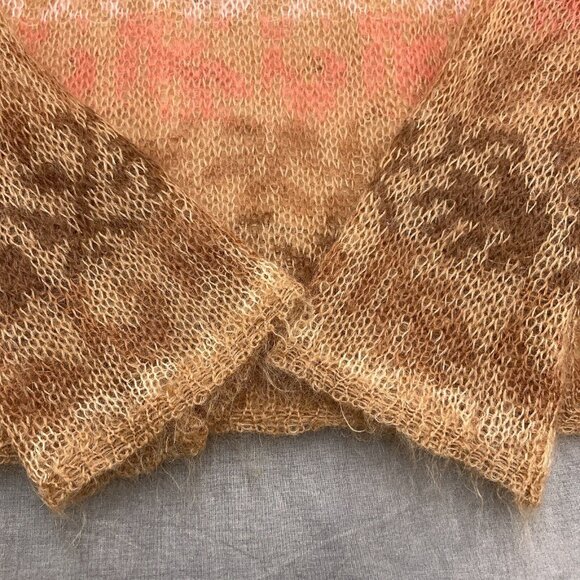 Talbots Sweater Women Medium Brown Coral‎ Stripe Mohair Crochet Cami VTG Fuzzy - Picture 3 of 13